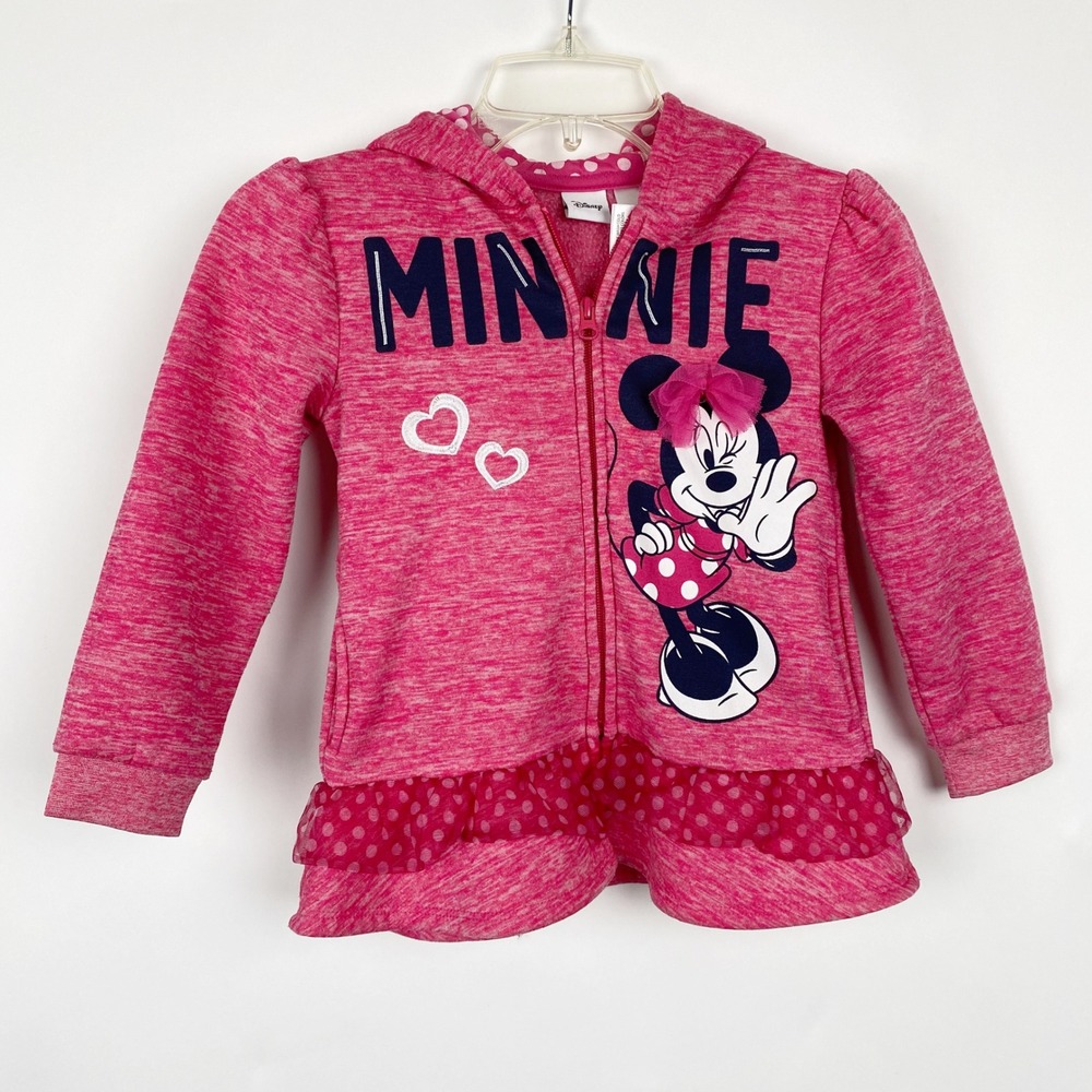 Disney Minnie Mouse Ruffle Hem Space Dye Zip Up Hoodie Girls Size 6 Pink